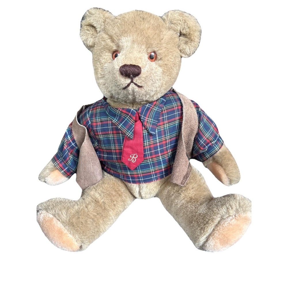 GUND Balossky BearToy Plaid Shirt Red Tie Stuffed Animal Kids‎ Gift VTG 1982